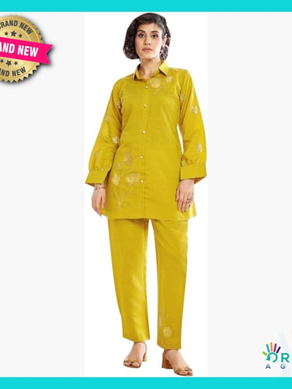 Roman Silk Embroidered Tunic Top and Straight Pants Set Elegant Formal Wear